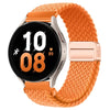 Orange gewebter magnetischer Armband für eine schwarze Smartwatch, die 10:08 anzeigt.