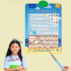 A hand points at a colorful chart showing Chinese characters and pinyin on a stainless steel telescopic teaching pointer.