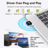 A driver-free plug and play adapter connects a device to a computer, shown alongside various operating systems.