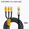 A black 2-to-3 data cable with three yellow connectors for fast charging.