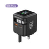 Black 70W GaN fast charger with a retractable USB-C cable and UK plug adapter.