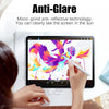 A hand is using an anti-glare screen protector on an iPad, demonstrating clear visibility in sunlight.