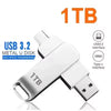 A silver USB 3.2 Metal U disk with a Type-C interface and 1TB storage capacity.