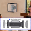A diagram illustrating the spring-actuated design of a 360° rotating tablet wall mount stand.
