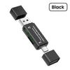 Black OTG/USB Multi-Function Card Reader/Writer adapter with square connectors