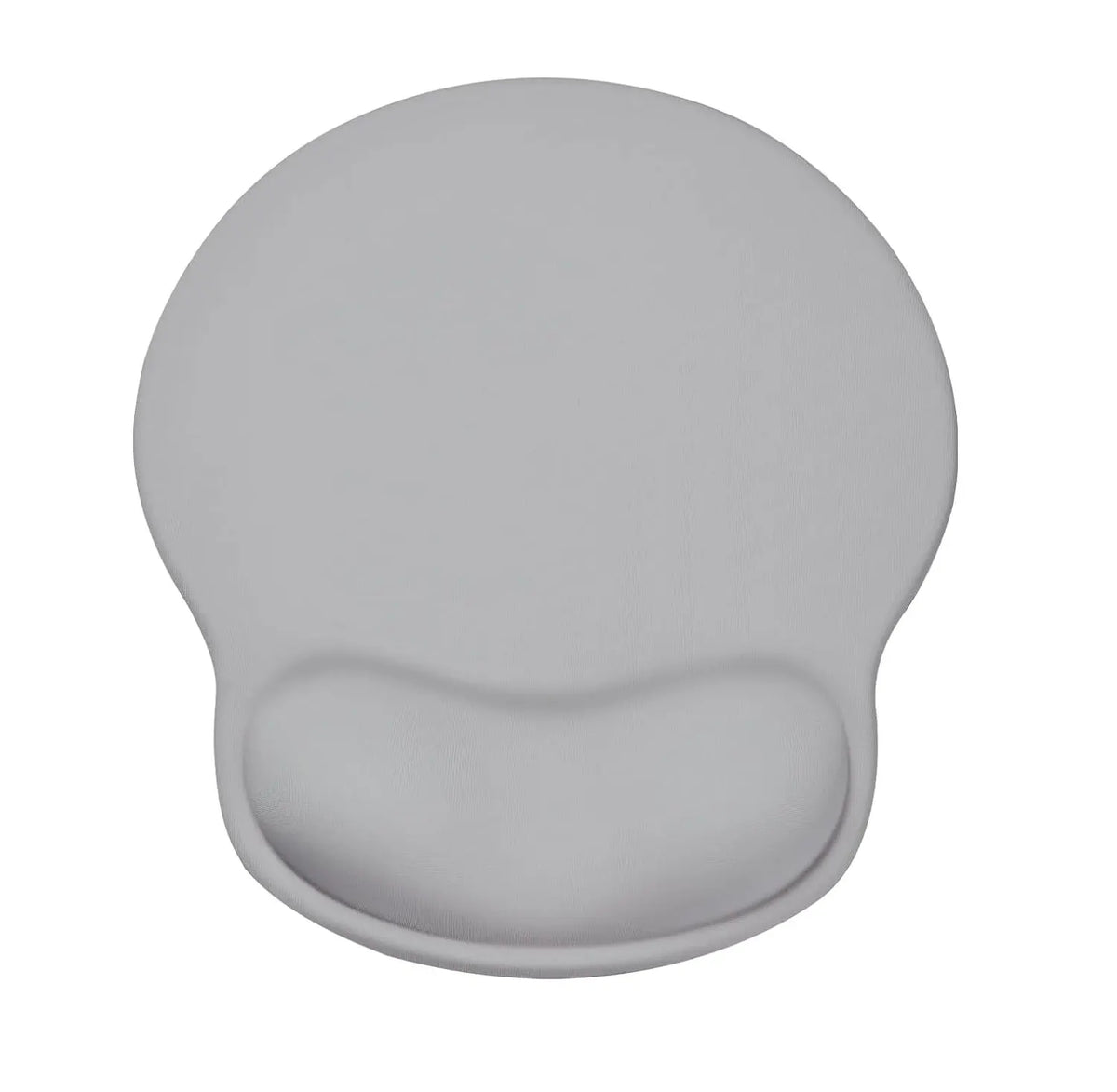 A gray ergonomic wrist support mouse pad with a contoured shape.