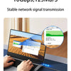 لابتوب موضح به كابل ألياف ضوئية زرقاء، يوضح نقل إشارة شبكة بسرعة 10 جيجابت في الثانية.