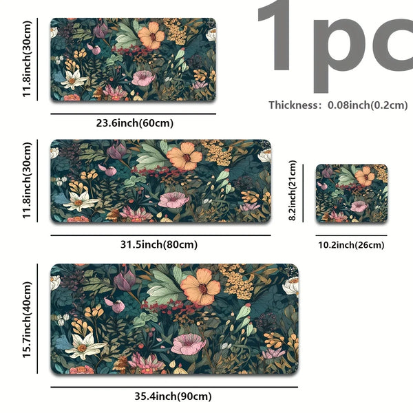 A set of floral design mouse pads in various sizes and thicknesses, showing different dimensions.
