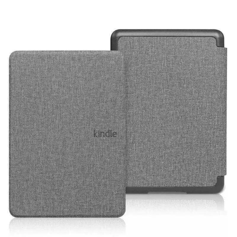 A gray magnetic protective case for a Kindle e-reader device.