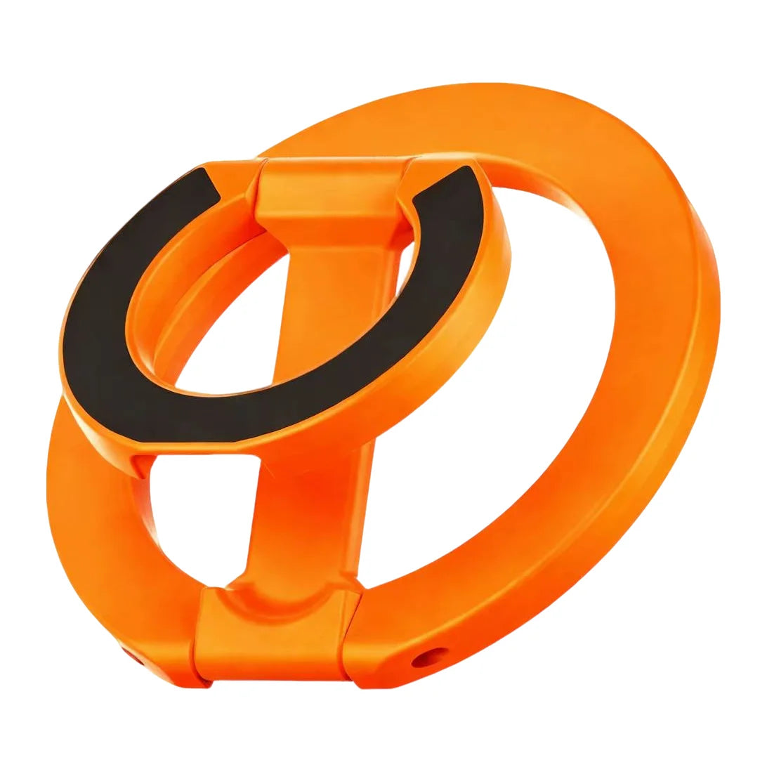 Orange MagSafe double-sided phone ring holder with black accents