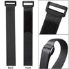 Black reusable hook and loop cable ties shown from the back, front, and a close-up view of the strap.