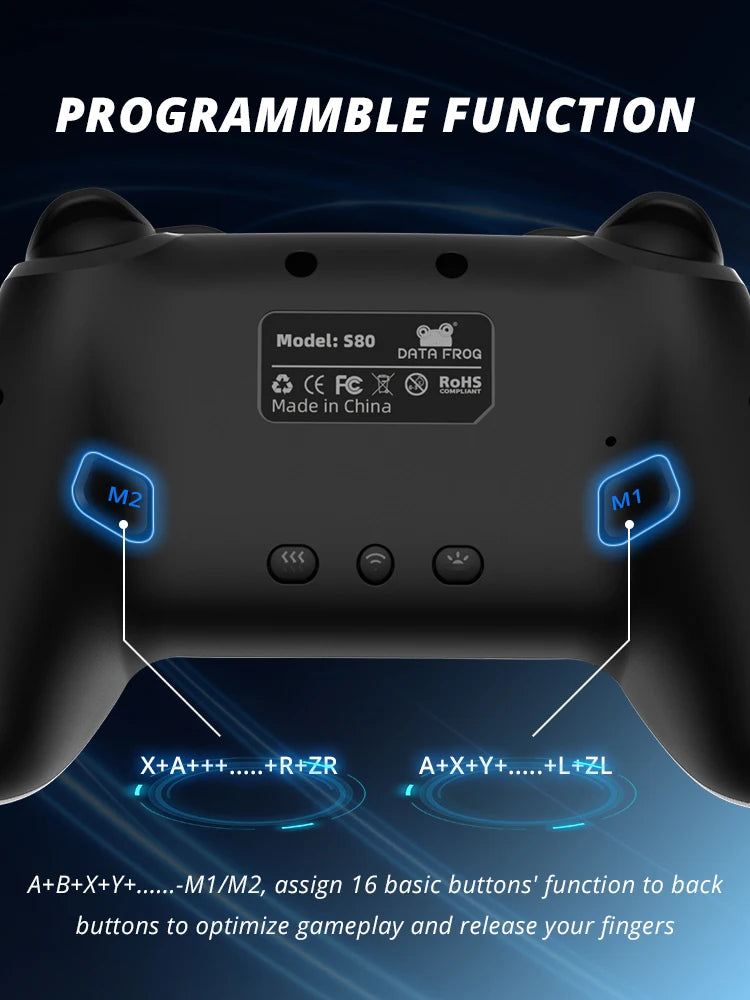A close-up view of a black programmable controller with M1 and M2 buttons and various function indicators.