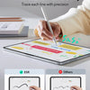 A hand writes smoothly on an iPad screen, demonstrating the precision of a tempered glass screen protector.
