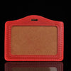 A red PU leather retractable ID card holder with a rectangular slot and a clip.