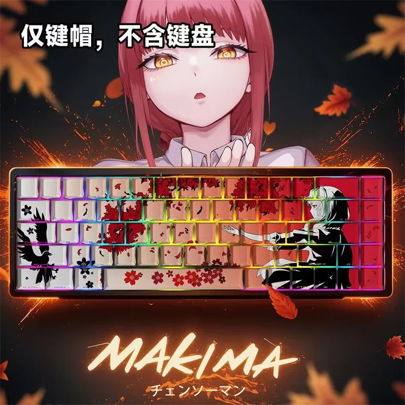 Anime themed PBT keycaps featuring Makima and related characters for a mechanical keyboard