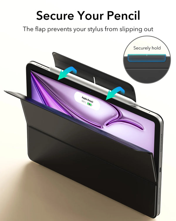 Schwarzes Magnet-Etui, das einen Apple Pencil sicher aufbewahrt.