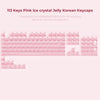 A collection of 113 pink ice crystal jelly Korean mechanical keyboard keycaps for gaming keyboards.