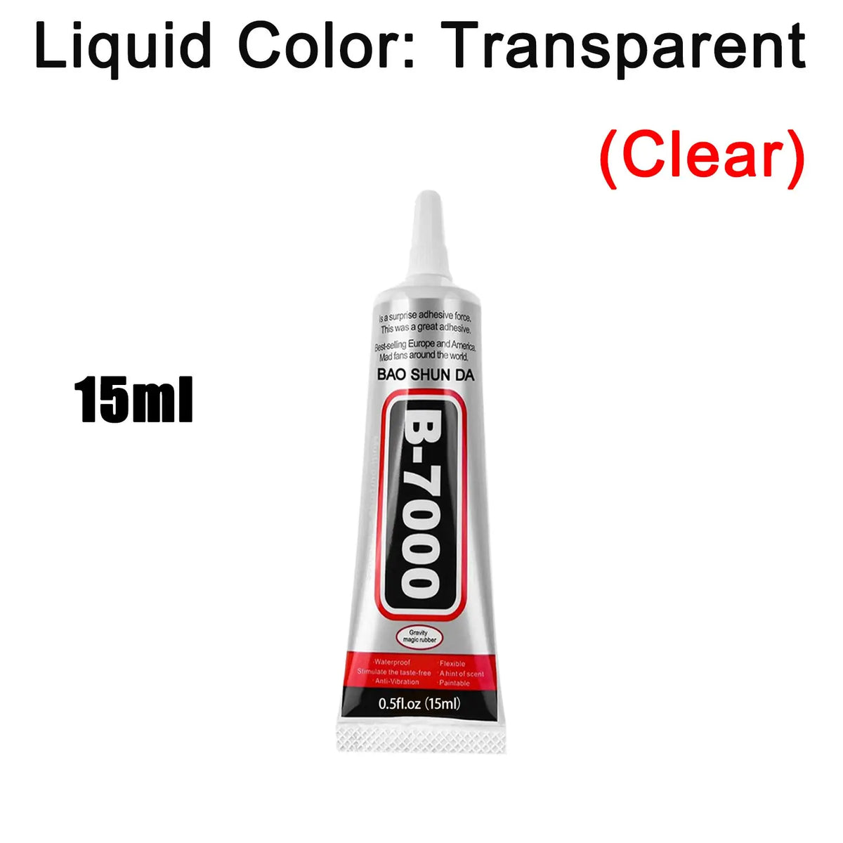A bottle of clear liquid adhesive labeled B-7000 with a white cap.