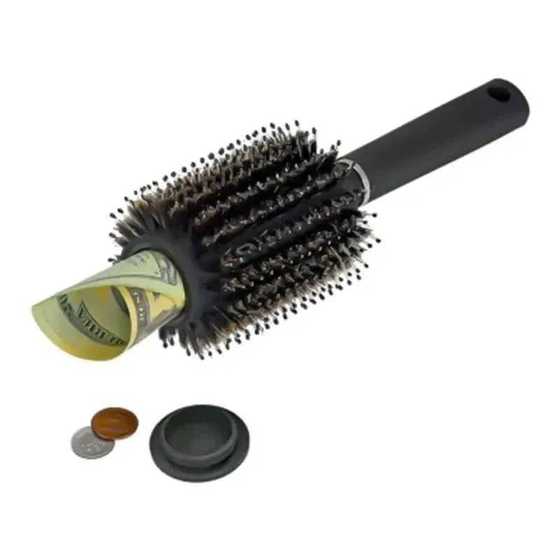 Black hair brush with a hidden compartment for storing stash safe items