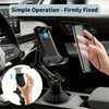 A universal car mount for phones and tablets is shown being used in a car interior, demonstrating its simple operation.