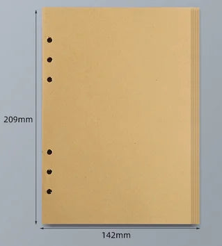 Cuaderno de hojas sueltas color canela claro con encuadernación espiral y orificios en el borde.