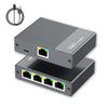 A gray Ethernet switch and splitter device with a cable shown next to it.