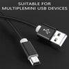 Black braided mini USB to USB charging and data sync cable with a silver connector.