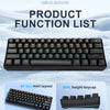 A black compact wired mechanical gaming keyboard is shown alongside a 61 key mini layout and an OME height keycap.