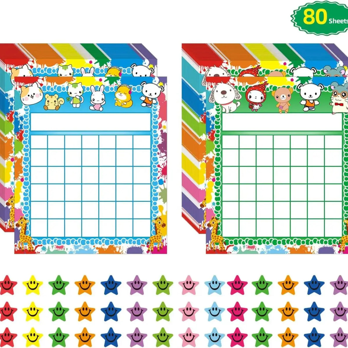 An incentive reward chart for kids behavior tracking featuring colorful stickers and a grid for recording progress.