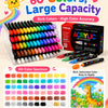 A set of 60 large capacity acrylic brush markers in various colors and a color spectrum chart are displayed.