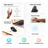 An ergonomic vertical wireless mouse shown with features like mini size, ergonomic design, vertical holding, 10m transmit ran