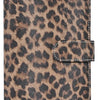 A brown and black leopard print A6 binder with a stitched closure.