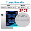A package showing a 9H tempered glass screen protector for iPad Pro models A2435, A2761, and A2762.