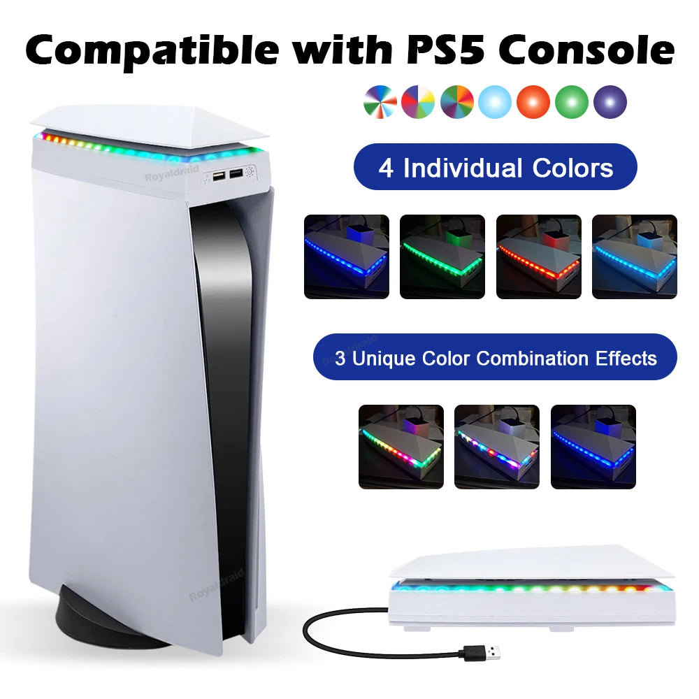 White RGB gaming cooler stand for PS5 console with four individual colors and three unique color combination effects
