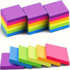 A stack of vibrant neon self-adhesive sticky notes in various bright colors like purple, pink, yellow, green, and blue.