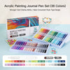 A set of 36 acrylic painting gel pens in various colors displayed in a white box and on a light blue surface.