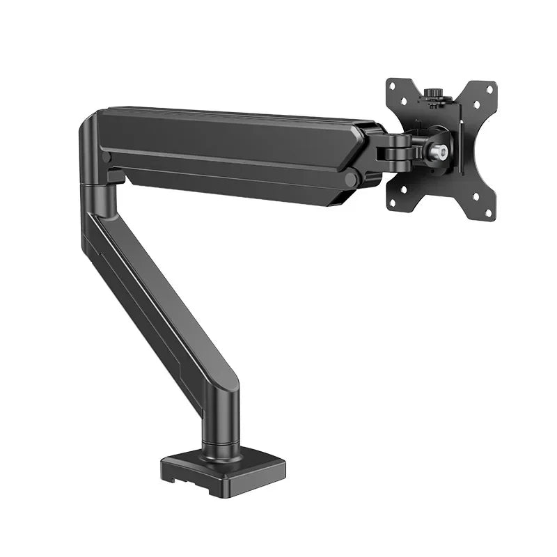 Black adjustable desk monitor arm designed for laptops and monitors.