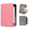 A pink protective case for a Kindle Paperwhite device shown in various angles.