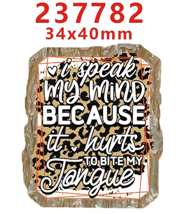 A square acrylic hairbow with a distressed leopard print design featuring the text Speak My Mind Because It Hurts To Bite My 