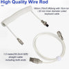 A white, coiled wire rod cable is shown with both ends, measuring 180cm long.