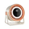 A portable rechargeable desk fan with an ambient light, featuring a circular grille and a digital display showing 180 degrees