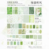 A collection of various green scented and lightweight papers, including grass scented paper and lightweight paper sheets.