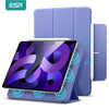 A purple magnetic folio case for an iPad Pro or Air, shown with a stylus and a tablet.