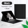 Black magnetic keyboard case and mouse shown next to an iPad Pro tablet.