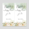 A vertical card design with elegant script text and watercolor greenery, featuring a message of gratitude.