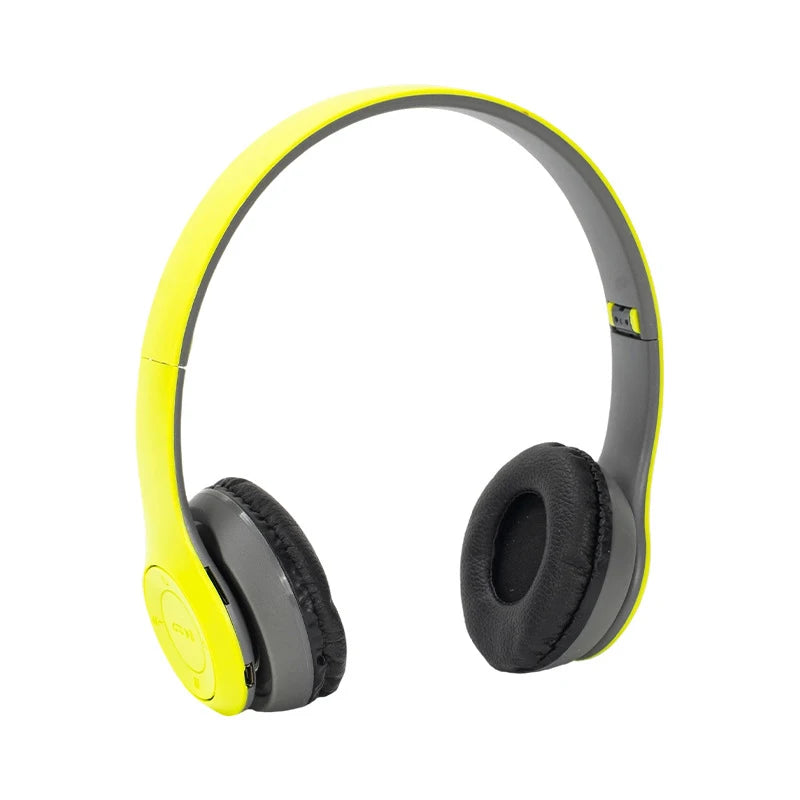 Yellow and black wireless over-ear headphones with padded earcups