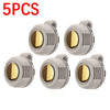 Five portable mini blade-less electric fans in a light gray color shown from above
