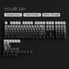 A set of black and gray mechanical keycaps for a keyboard, featuring Double Shot printing and shine through capability.