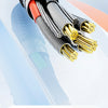 Close-up of a magnetic charging cable with multiple gold connectors and black insulation.