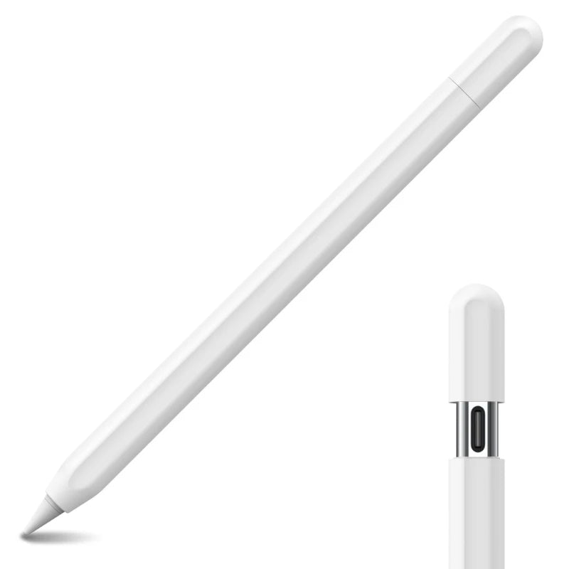 A white silicone protective case for a pencil, shown in a diagonal view.